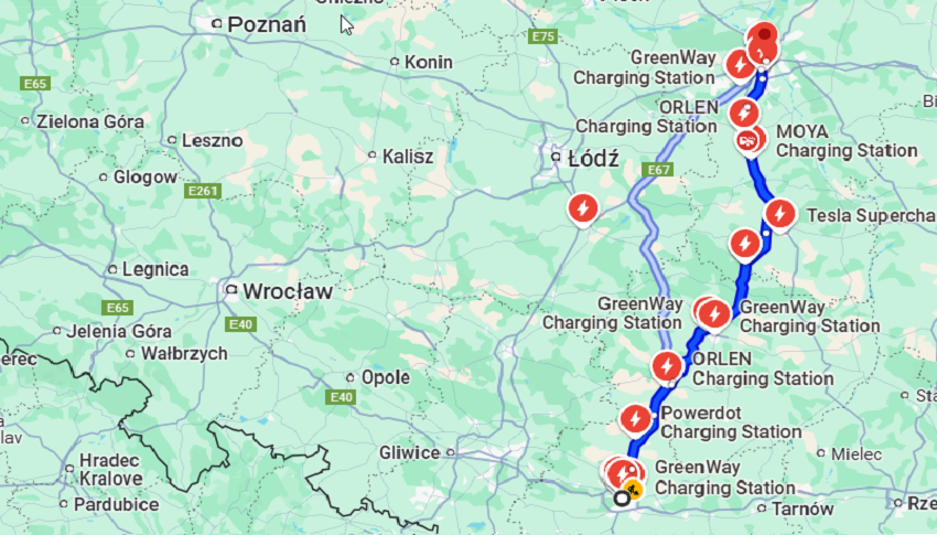Mapa stacji ładowania EV w Google Maps